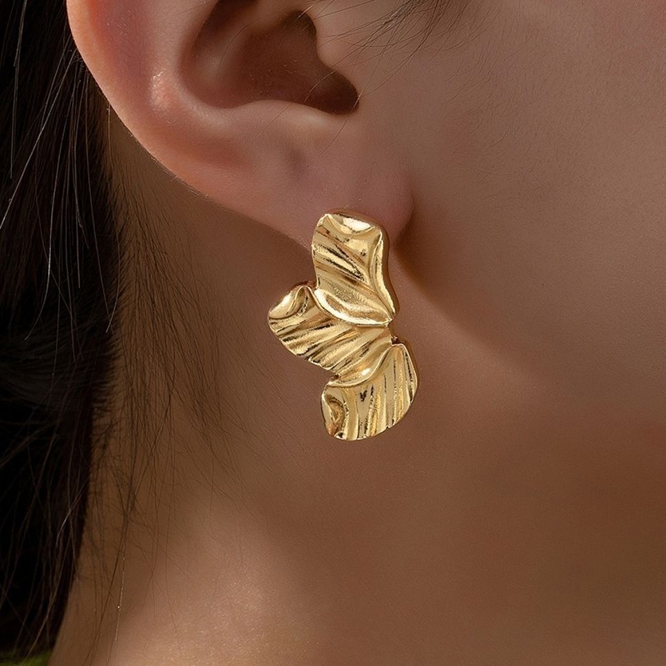 MYKI Gold Plated Textured Petal Anti-Tarnish Statement Earrings (MKERCH942G-SSYI)
