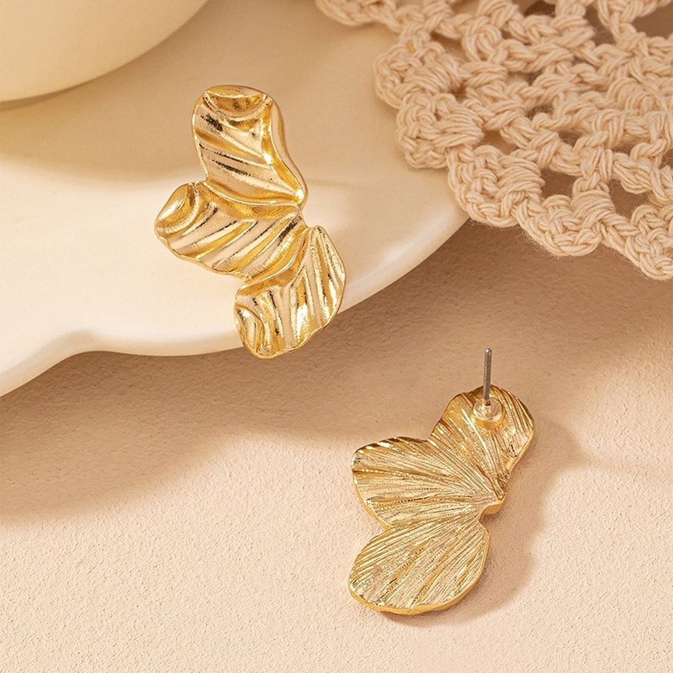 MYKI Gold Plated Textured Petal Anti-Tarnish Statement Earrings (MKERCH942G-SSYI)