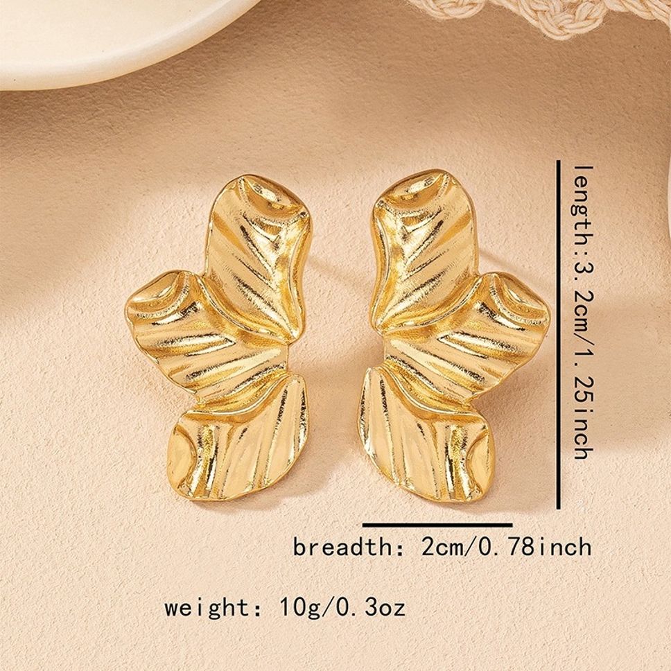 MYKI Gold Plated Textured Petal Anti-Tarnish Statement Earrings (MKERCH942G-SSYI)