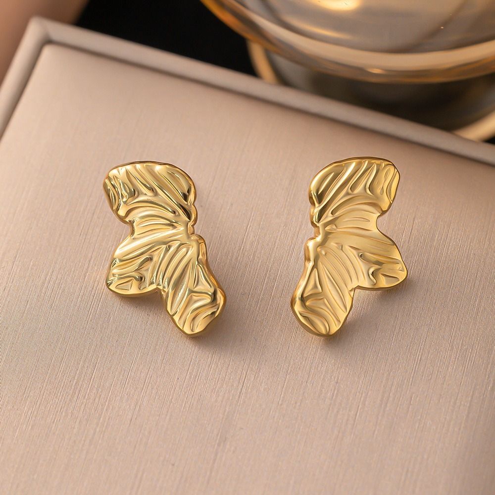 MYKI Gold Plated Textured Petal Anti-Tarnish Statement Earrings (MKERCH942G-SSYI)