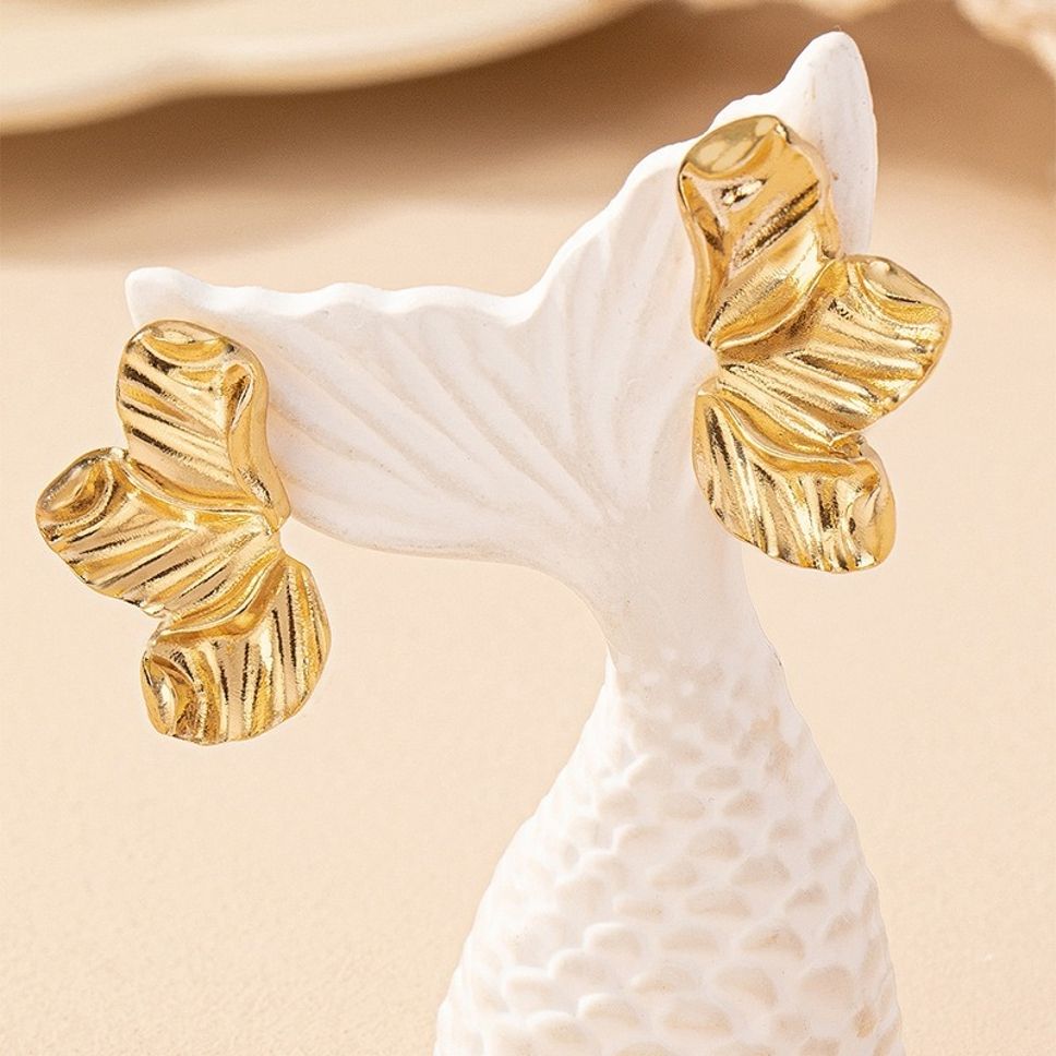MYKI Gold Plated Textured Petal Anti-Tarnish Statement Earrings (MKERCH942G-SSYI)