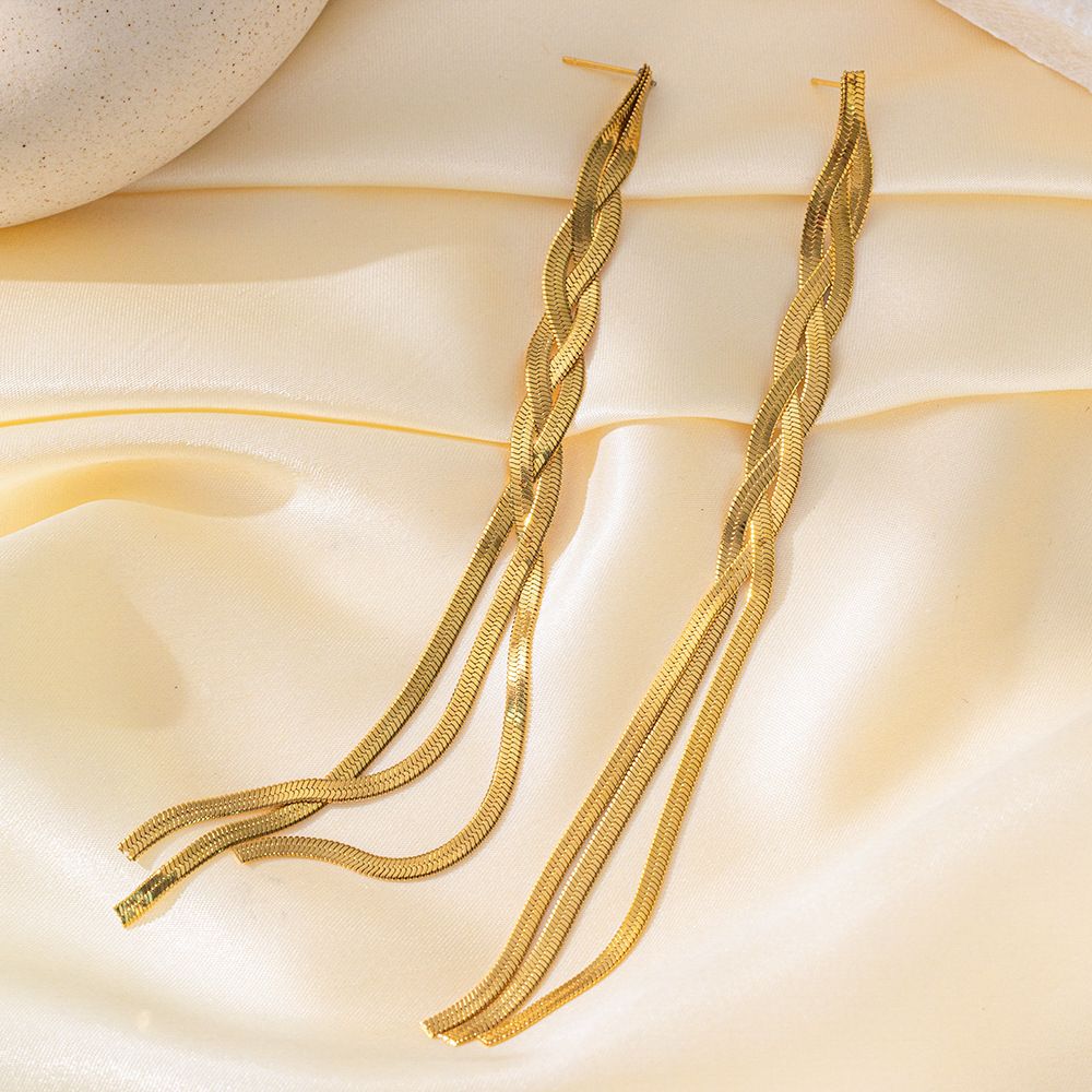 MYKI Braided Chain Long Anti-Tarnish Earrings (MKERCH943-SSYI)
