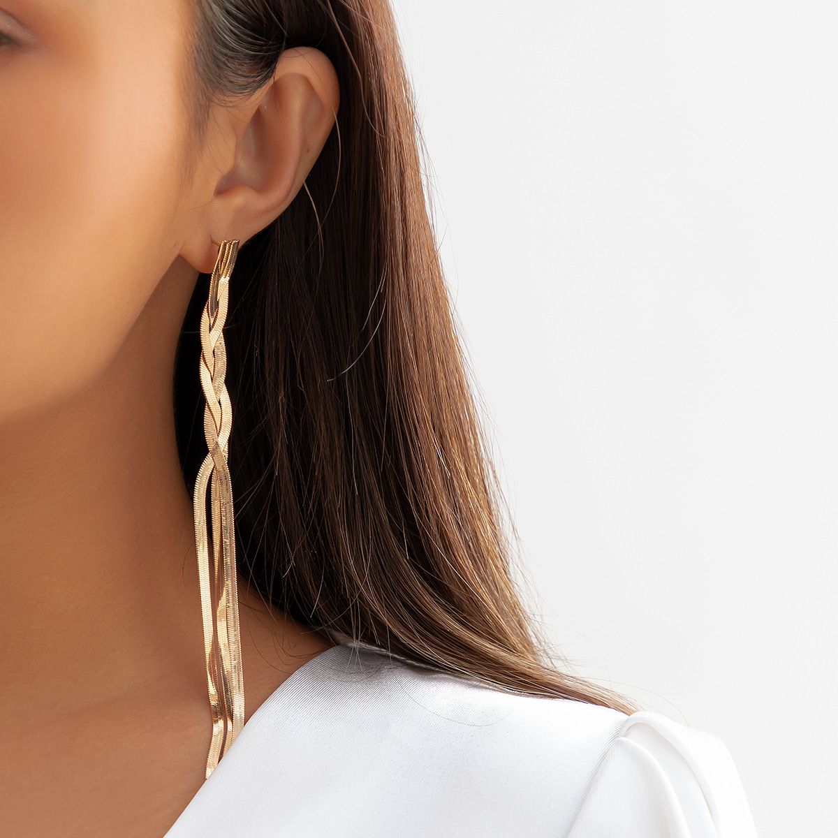 MYKI Braided Chain Long Anti-Tarnish Earrings (MKERCH943-SSYI)