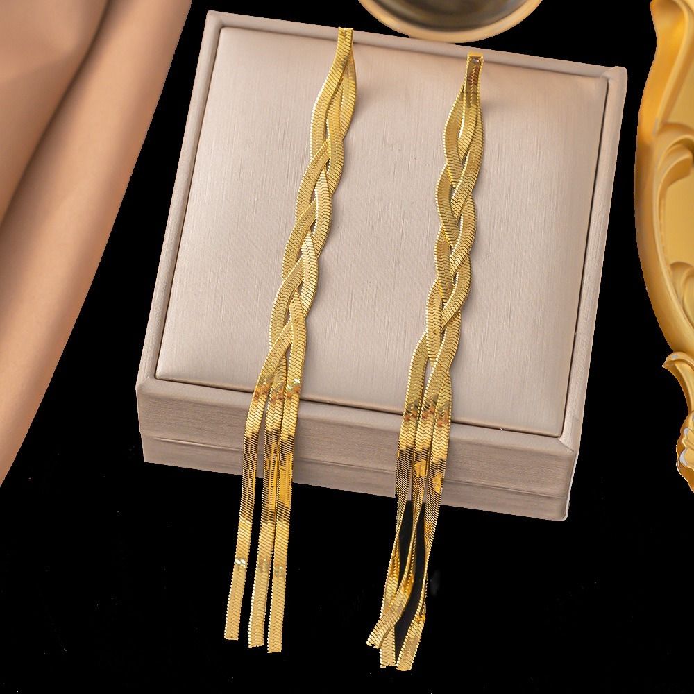 MYKI Braided Chain Premium Plated Necklace & Long Earrings (mkps19)
