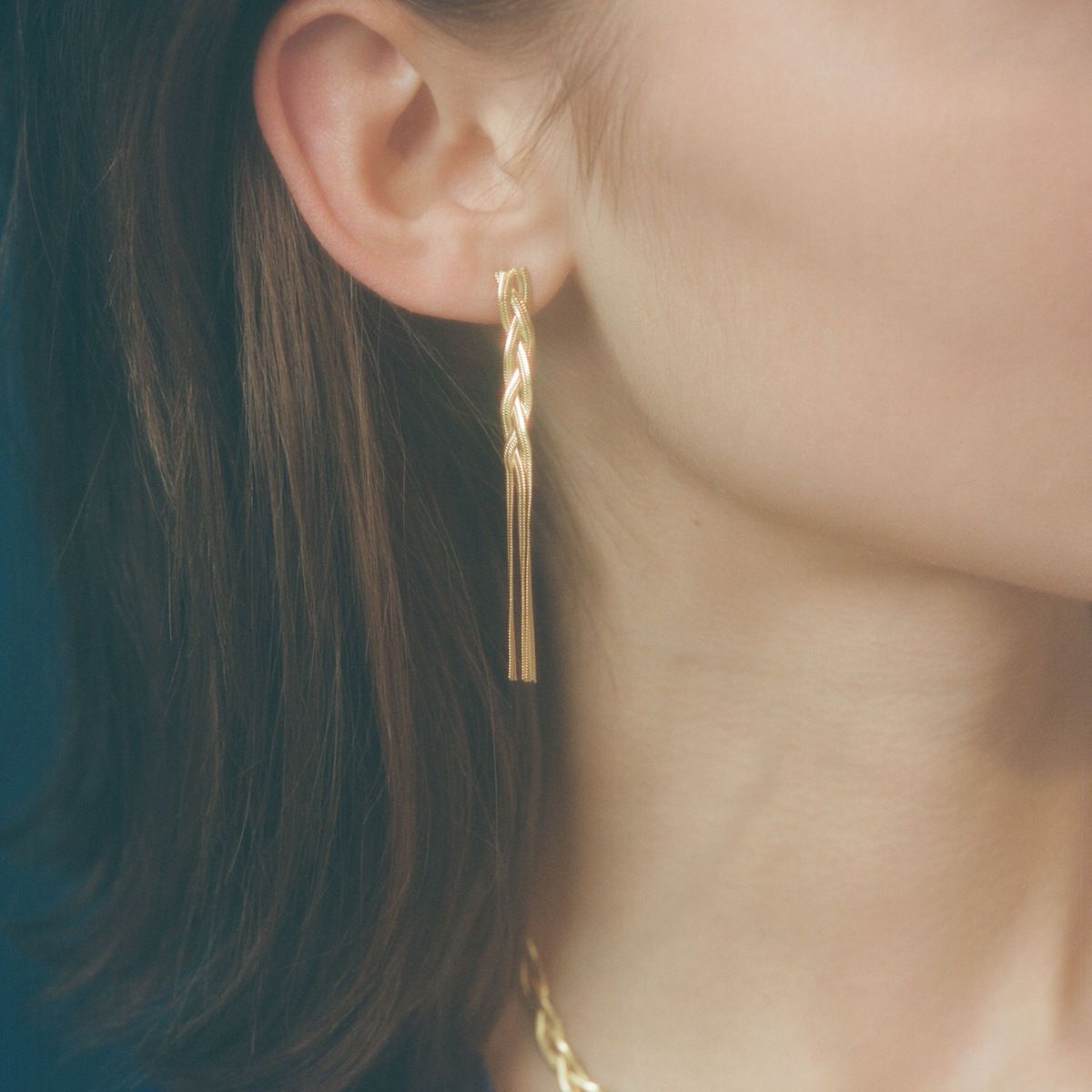 MYKI Braided Chain Long Anti-Tarnish Earrings (MKERCH943-SSYI)