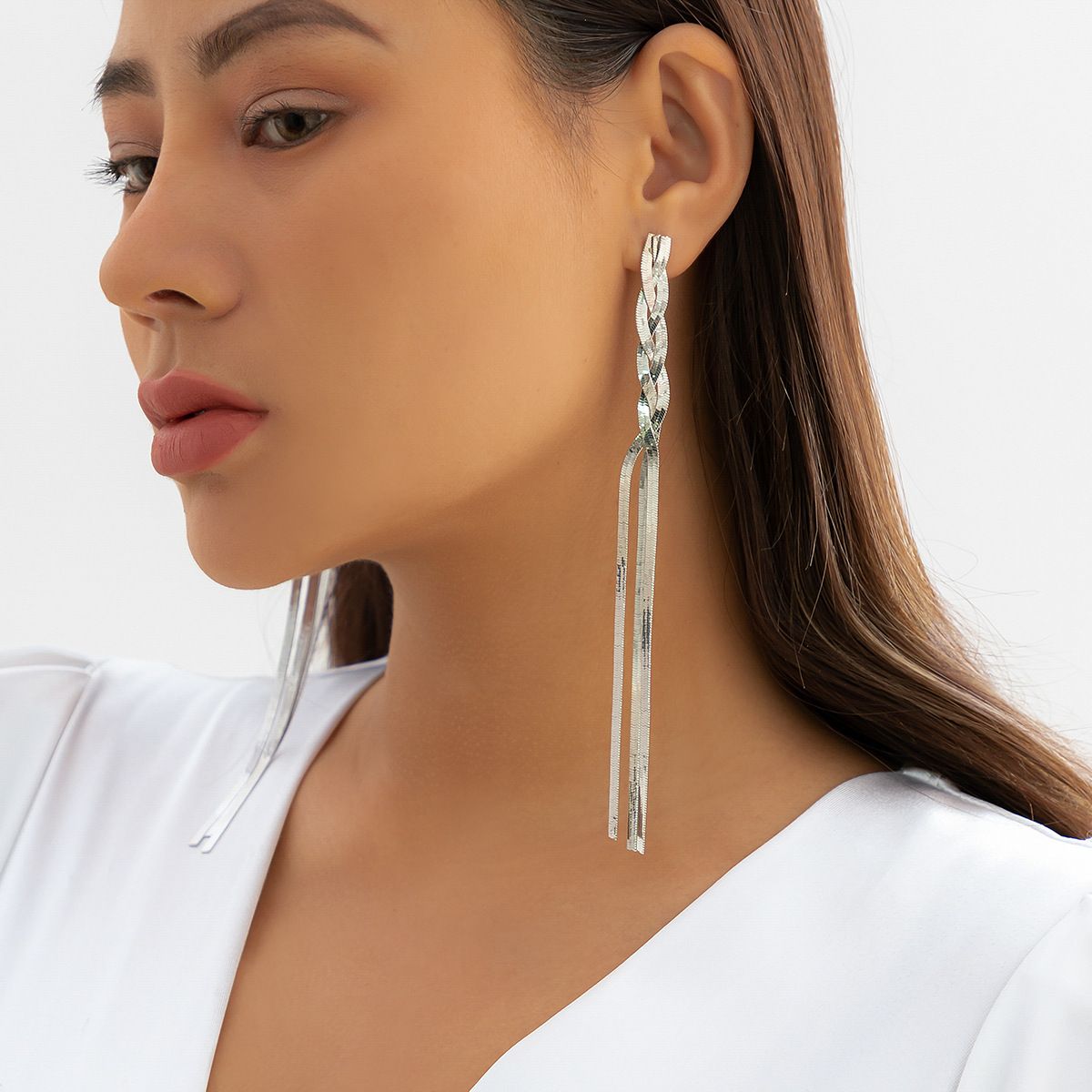 MYKI Braided Chain Long Anti-Tarnish Earrings (MKERCH943-SSYI)
