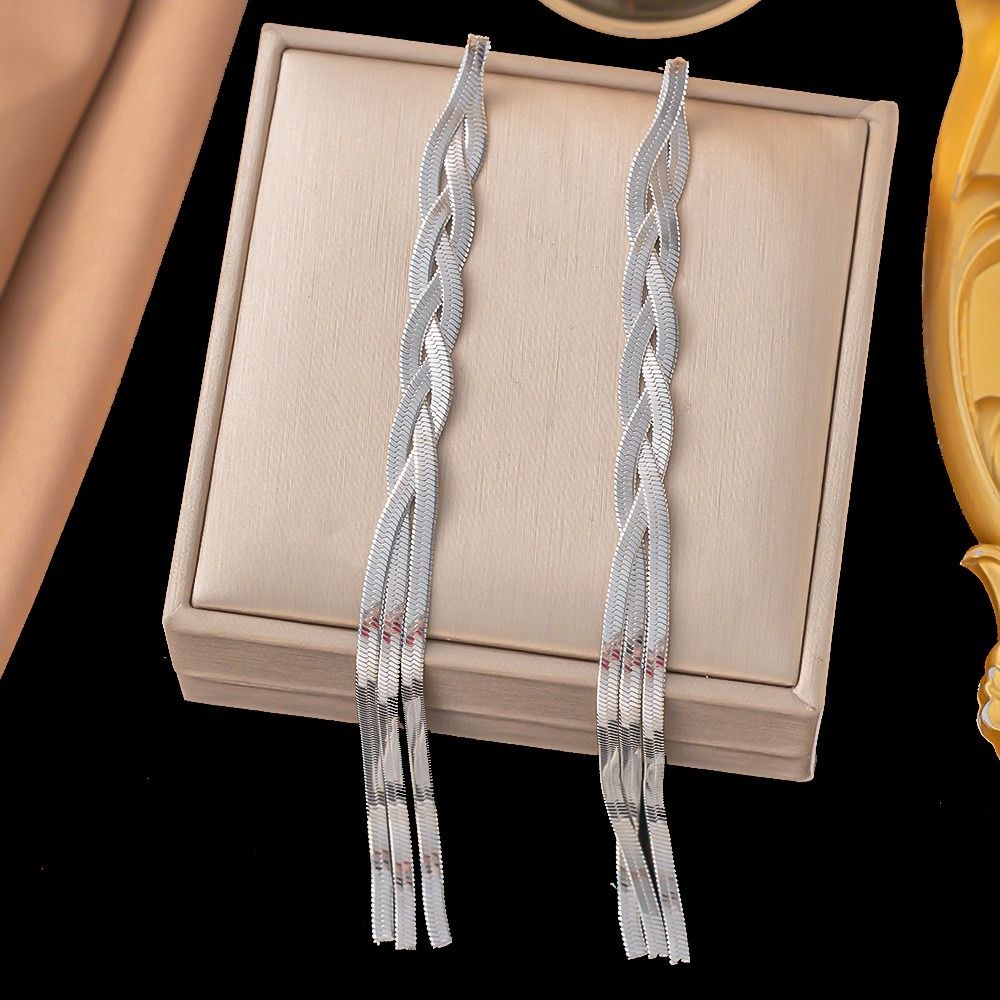 MYKI Silver Plated Braided Chain Long Anti-Tarnish Earrings (MKERCH943S-SSYI)