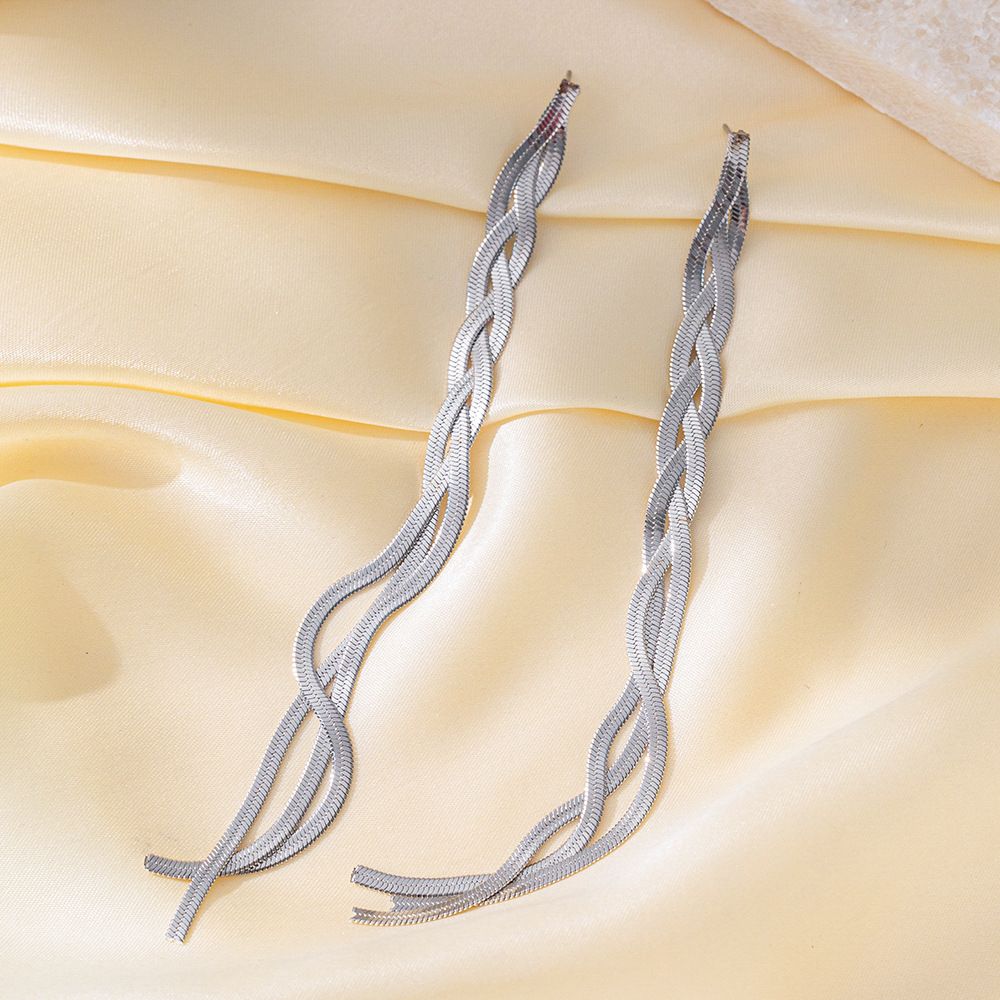 MYKI Braided Chain Long Anti-Tarnish Earrings (MKERCH943-SSYI)