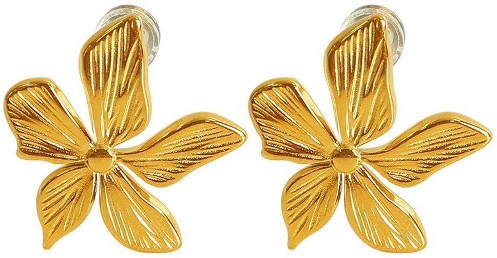MYKI Gold Plated Five Petal Floral Anti-Tarnish Stud Earrings (MKERCH944G-SSYI)