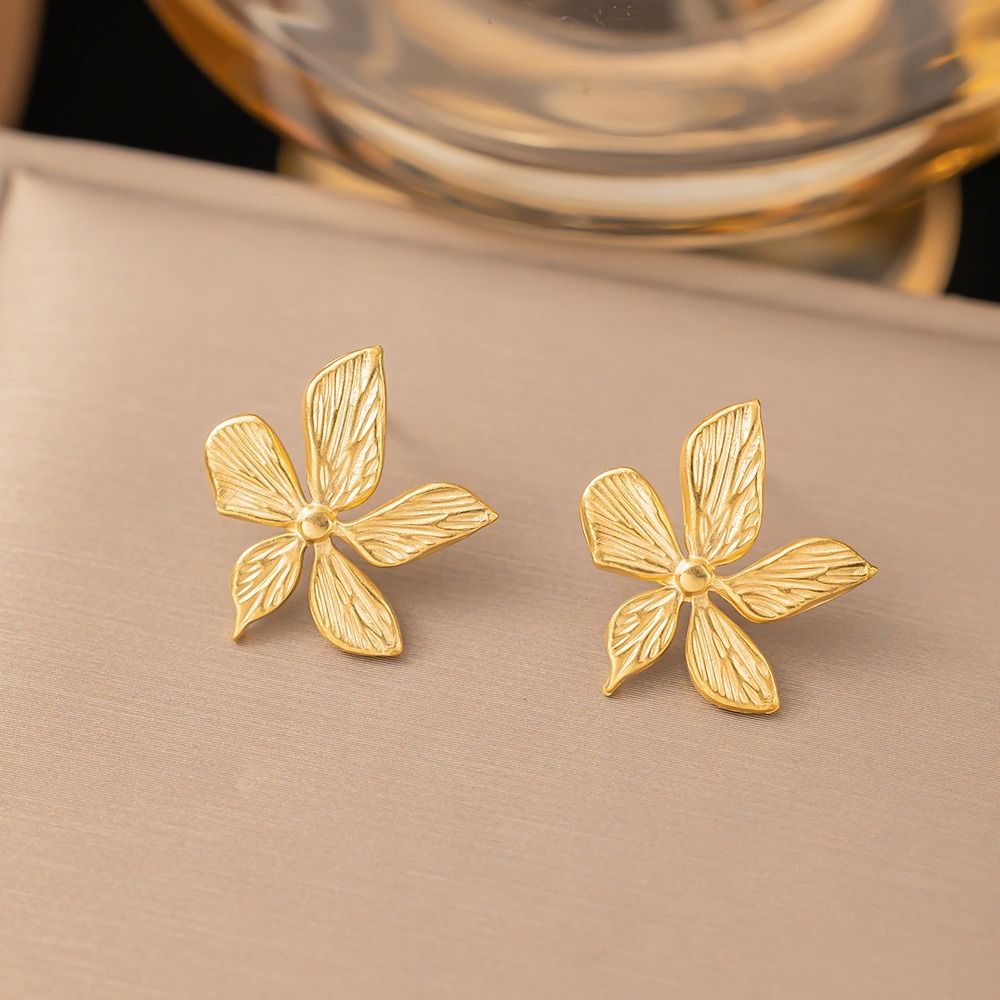 MYKI Gold Plated Five Petal Floral Anti-Tarnish Stud Earrings (MKERCH944G-SSYI)
