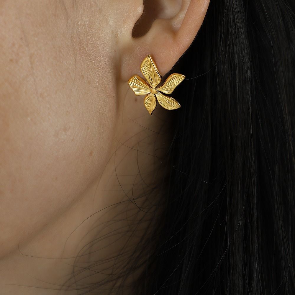 MYKI Gold Plated Five Petal Floral Anti-Tarnish Stud Earrings (MKERCH944G-SSYI)