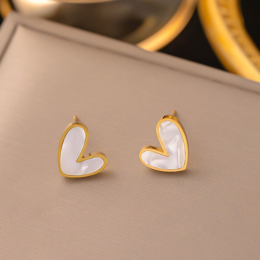 MYKI Gold Plated Heart Mother of Pearl Anti-Tarnish Stud Earrings (MKERCH946G-SSYI)