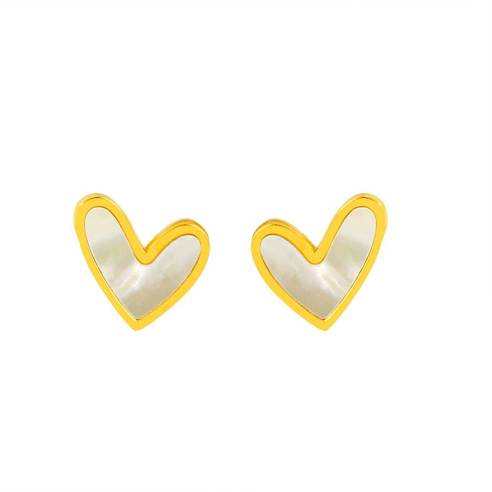 MYKI Gold Plated Heart Mother of Pearl Anti-Tarnish Stud Earrings (MKERCH946G-SSYI)