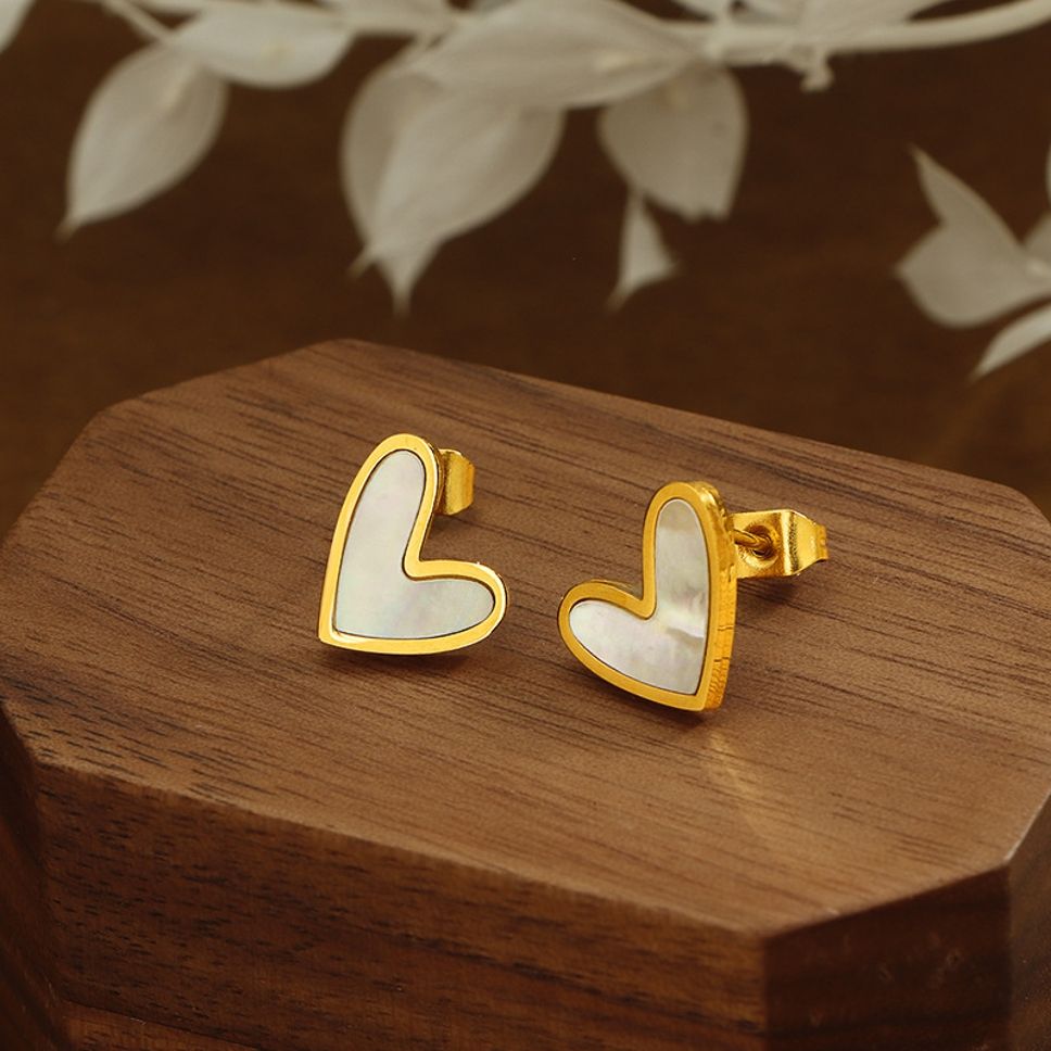 MYKI Gold Plated Heart Mother of Pearl Anti-Tarnish Stud Earrings (MKERCH946G-SSYI)