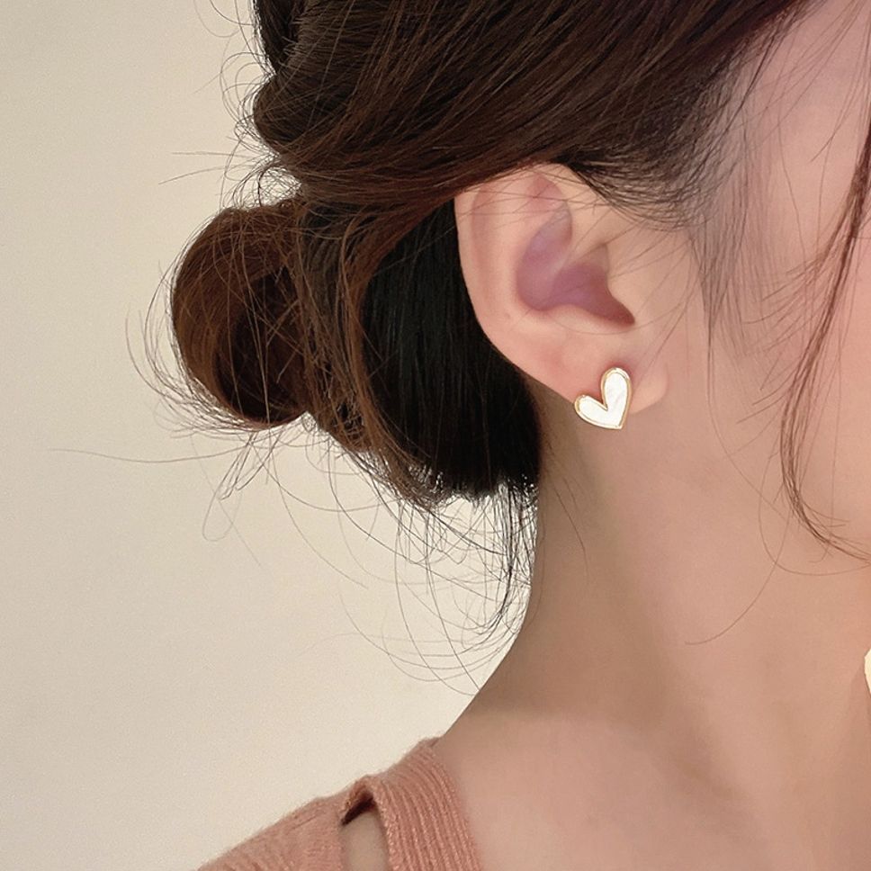 MYKI Gold Plated Heart Mother of Pearl Anti-Tarnish Stud Earrings (MKERCH946G-SSYI)