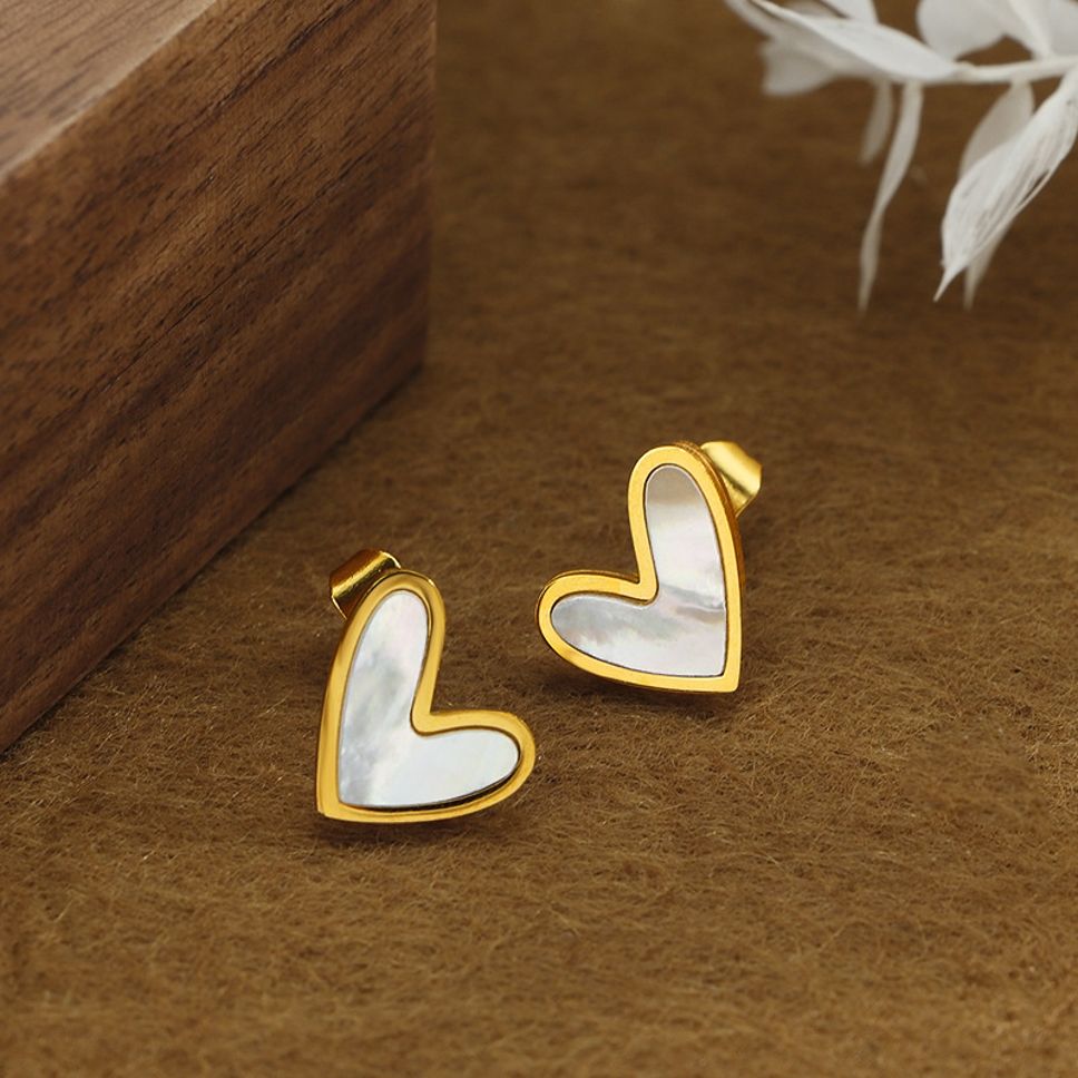 MYKI Gold Plated Heart Mother of Pearl Anti-Tarnish Stud Earrings (MKERCH946G-SSYI)