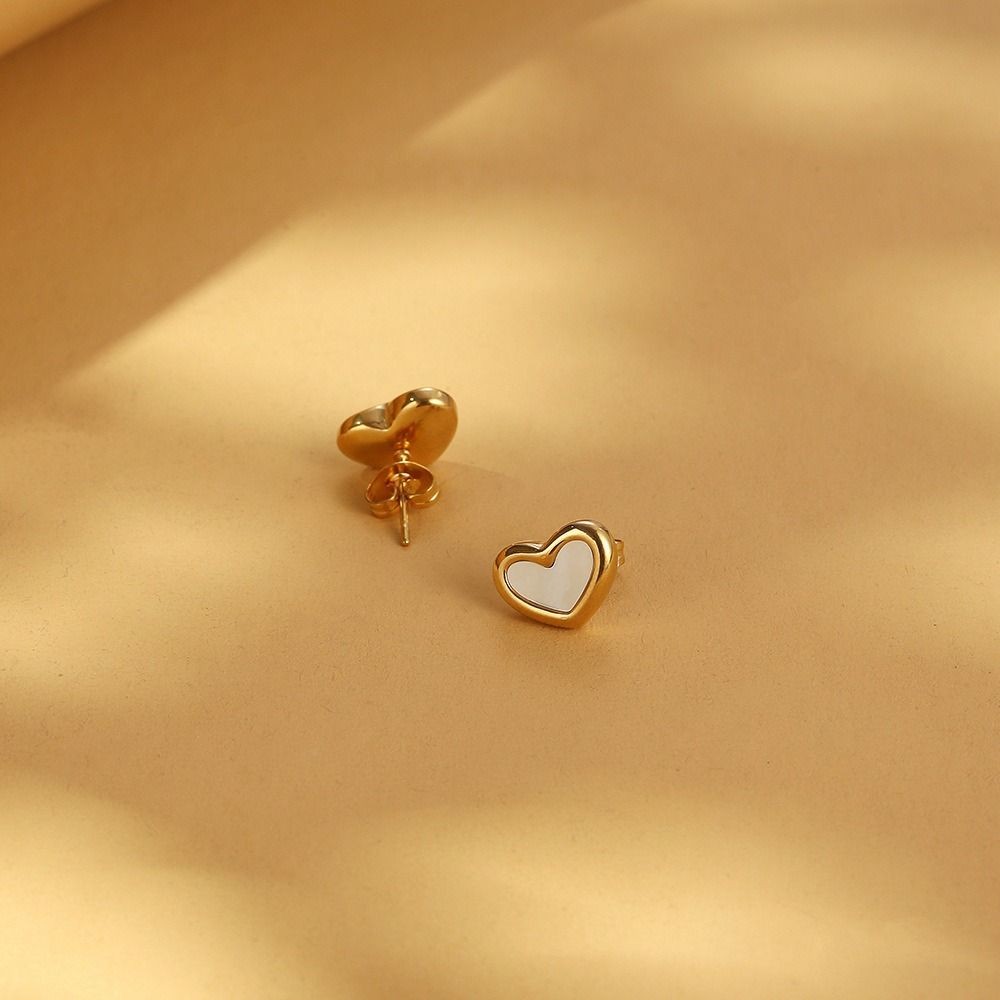 MYKI Gold Plated Heart Outline Mother of Pearl Stud Earrings (MKERCH947G-SSYI)