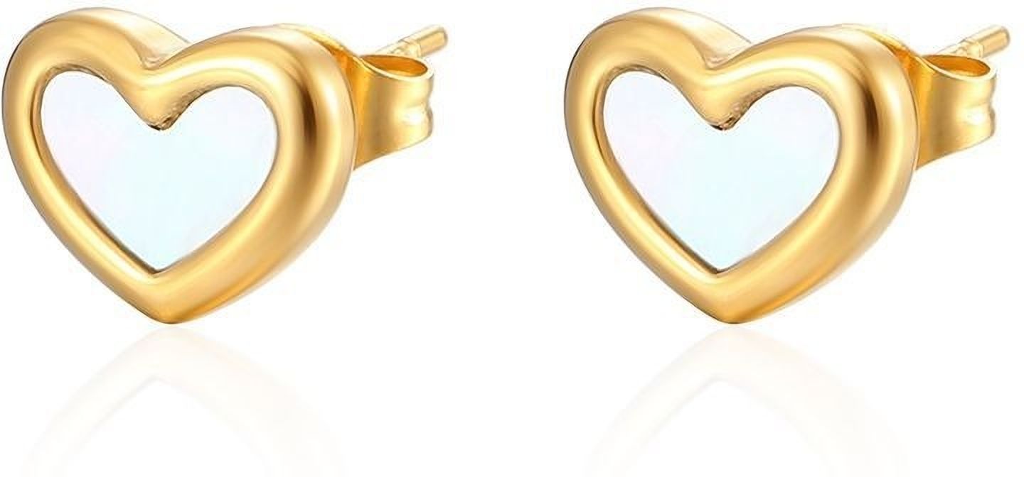 MYKI Gold Plated Heart Outline Mother of Pearl Stud Earrings (MKERCH947G-SSYI)