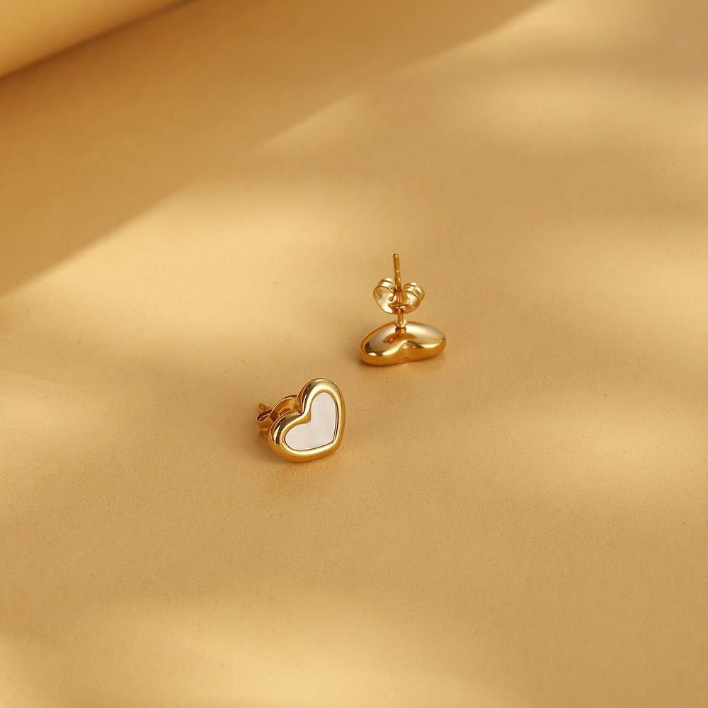 MYKI Gold Plated Heart Outline Mother of Pearl Stud Earrings (MKERCH947G-SSYI)