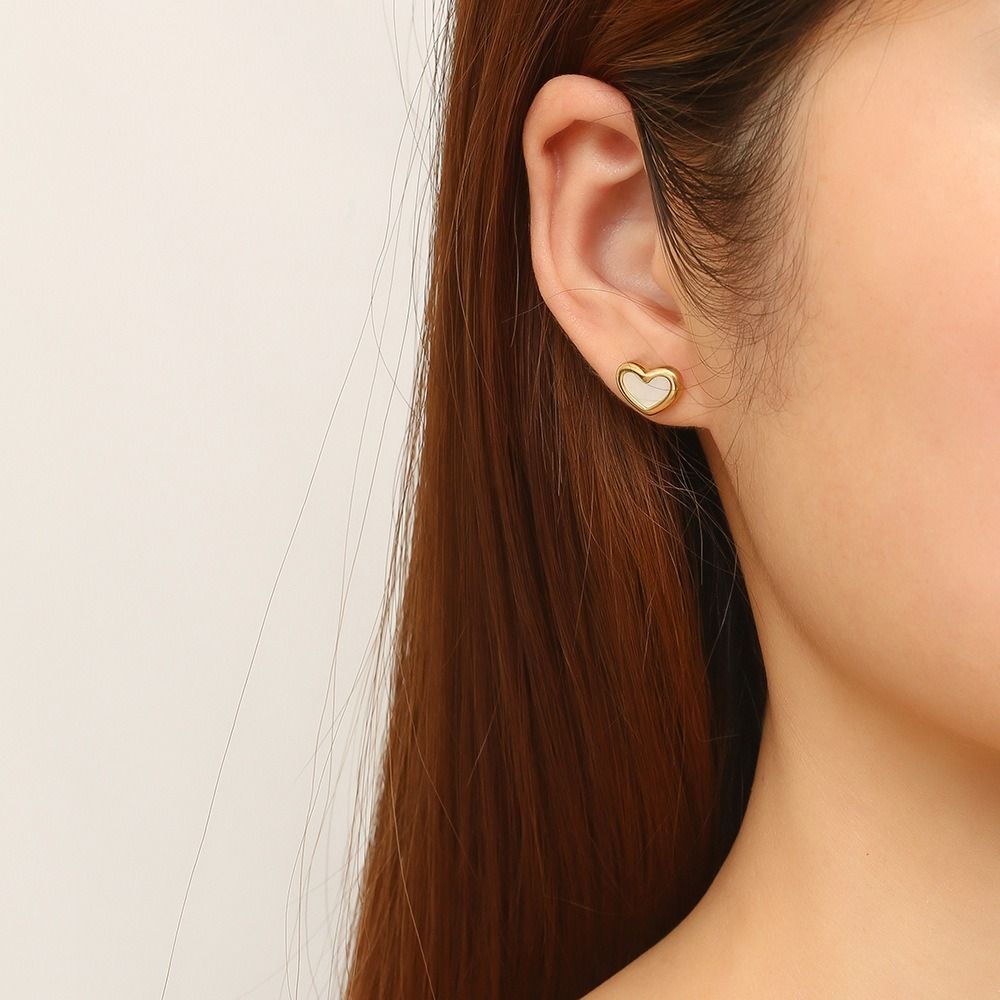MYKI Gold Plated Heart Outline Mother of Pearl Stud Earrings (MKERCH947G-SSYI)