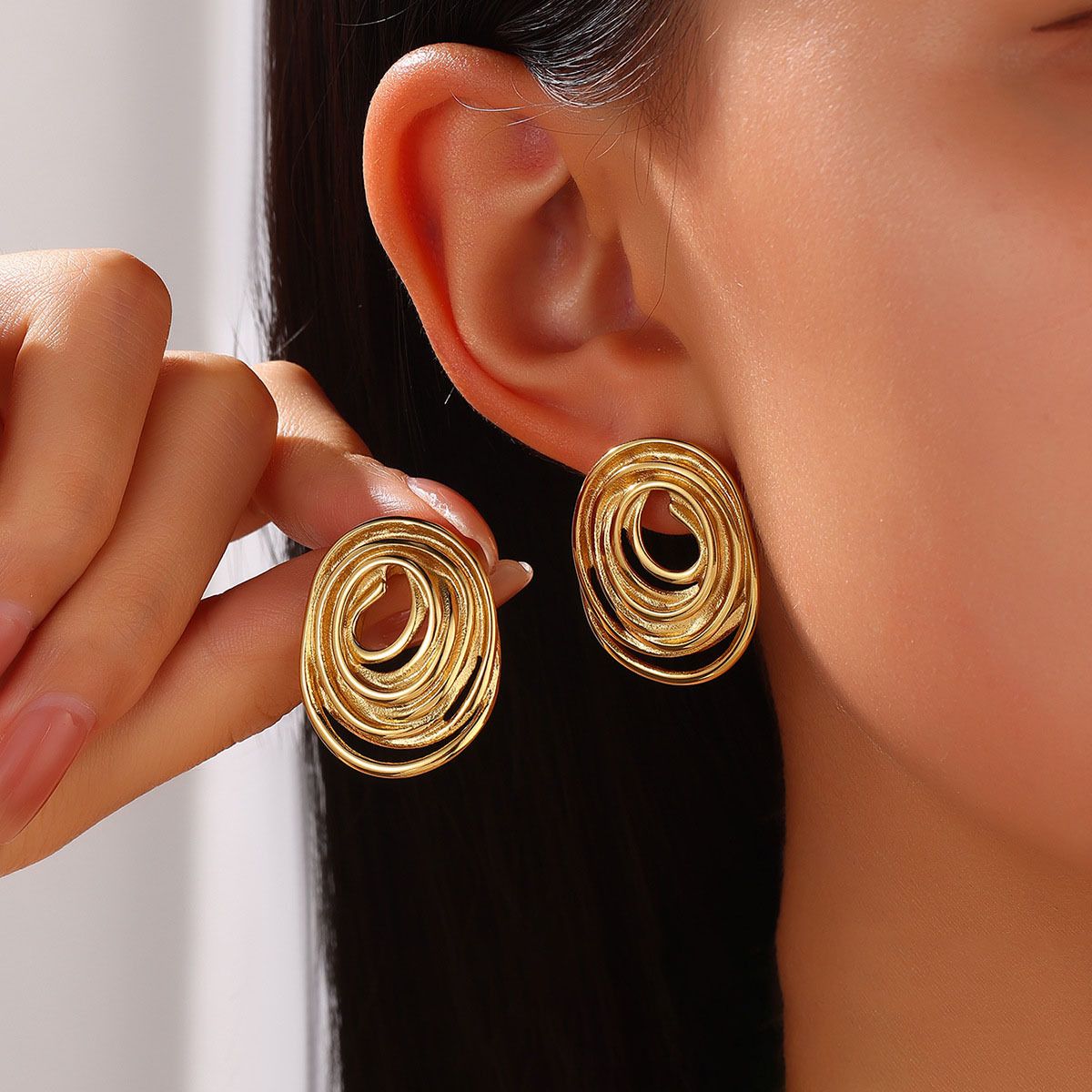 MYKI Gold Plated Abstract Loop Anti-Tarnish Statement Earrings (MKERCH948G-SSYI)