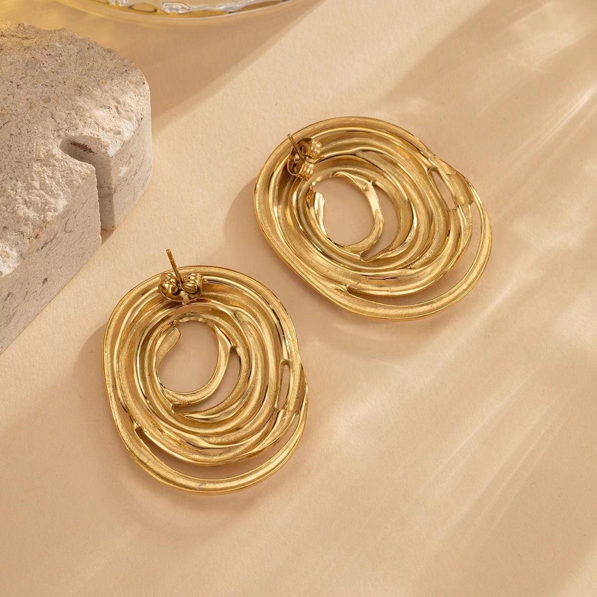 MYKI Gold Plated Abstract Loop Anti-Tarnish Statement Earrings (MKERCH948G-SSYI)