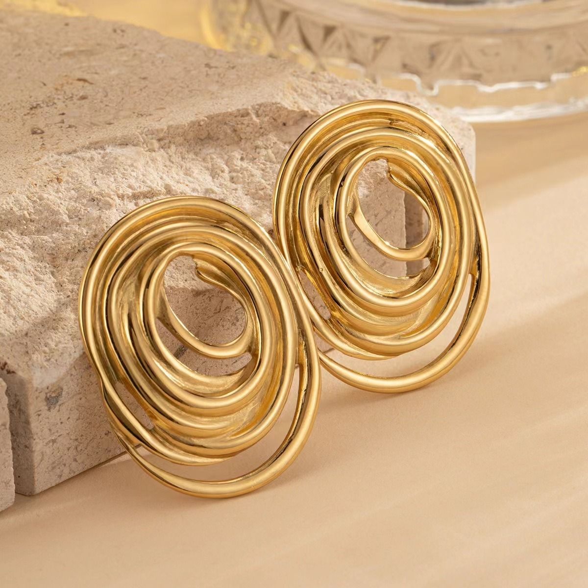 MYKI Gold Plated Abstract Loop Anti-Tarnish Statement Earrings (MKERCH948G-SSYI)