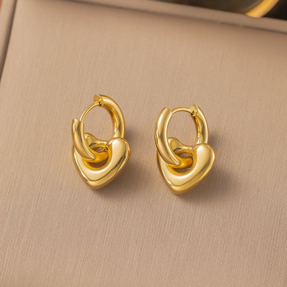 MYKI Gold Plated Heart Charm Anti-Tarnish Hoop Earrings (MKERCH949G-SSYI)