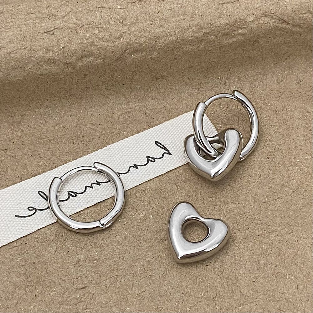 MYKI Heart Charm Anti-Tarnish Hoop Earrings (MKERCH949-SSYI)