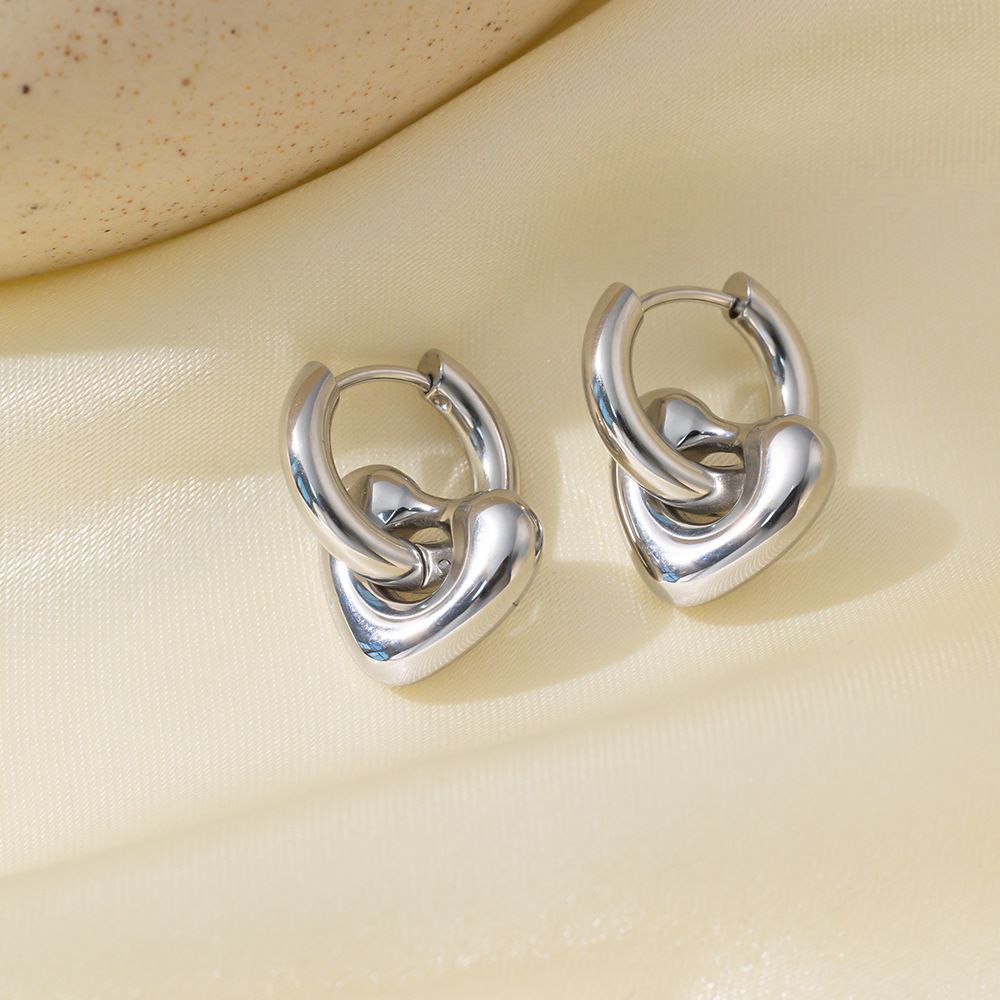 MYKI Heart Charm Anti-Tarnish Hoop Earrings (MKERCH949-SSYI)