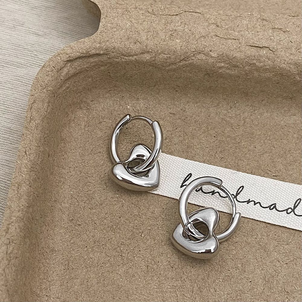 MYKI Heart Charm Anti-Tarnish Hoop Earrings (MKERCH949-SSYI)