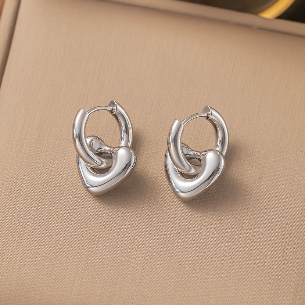 MYKI Silver Plated Heart Charm Anti-Tarnish Hoop Earrings (MKERCH949S-SSYI)