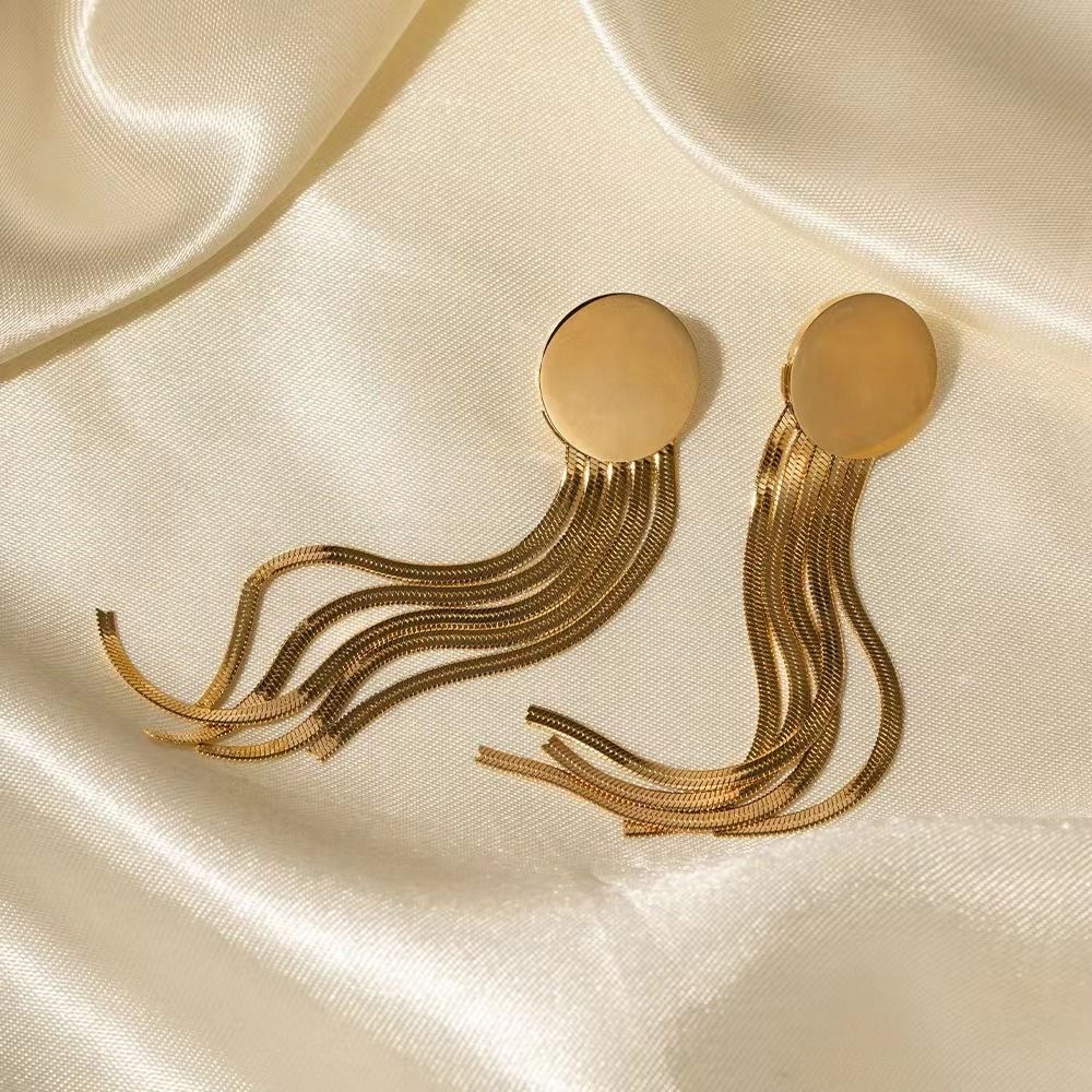 MYKI Gold Plated Long Tassel Anti-Tarnish Drop Earrings (MKERCH950G-SSYI)
