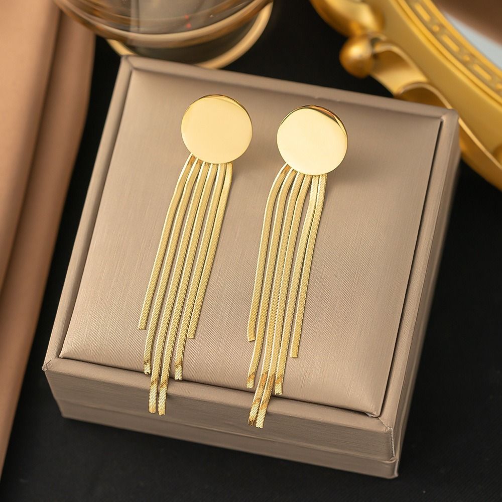 MYKI Gold Plated Long Tassel Anti-Tarnish Drop Earrings (MKERCH950G-SSYI)
