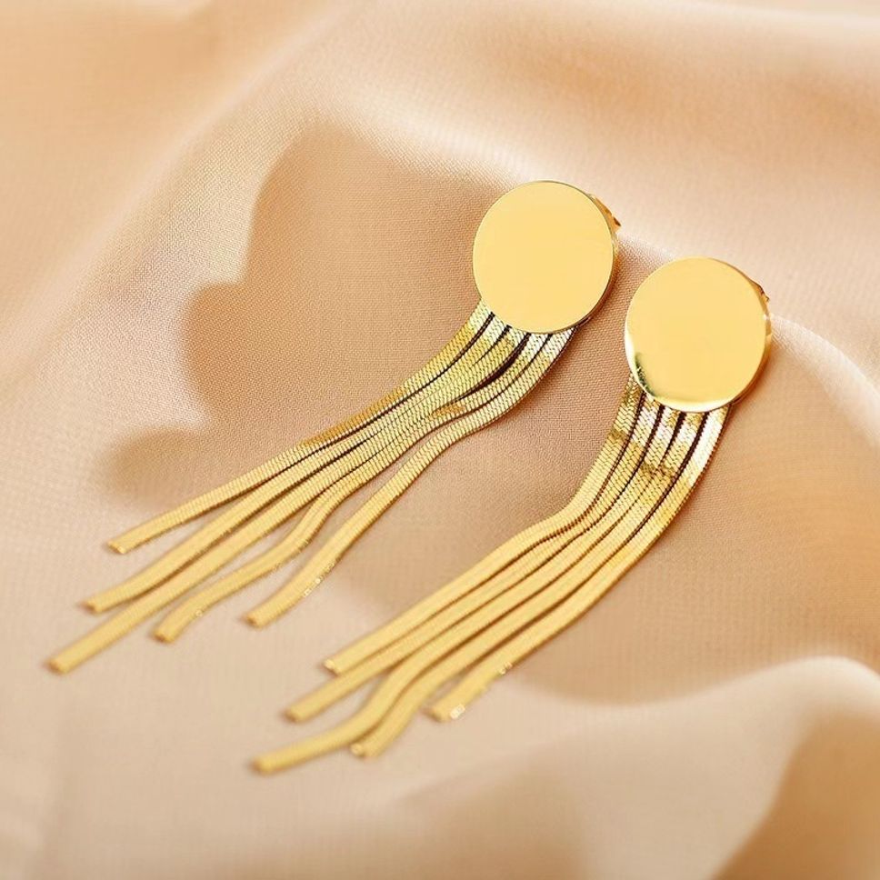 MYKI Gold Plated Long Tassel Anti-Tarnish Drop Earrings (MKERCH950G-SSYI)