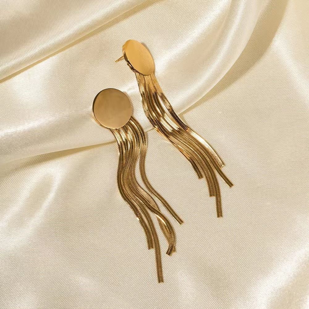 MYKI Gold Plated Long Tassel Anti-Tarnish Drop Earrings (MKERCH950G-SSYI)