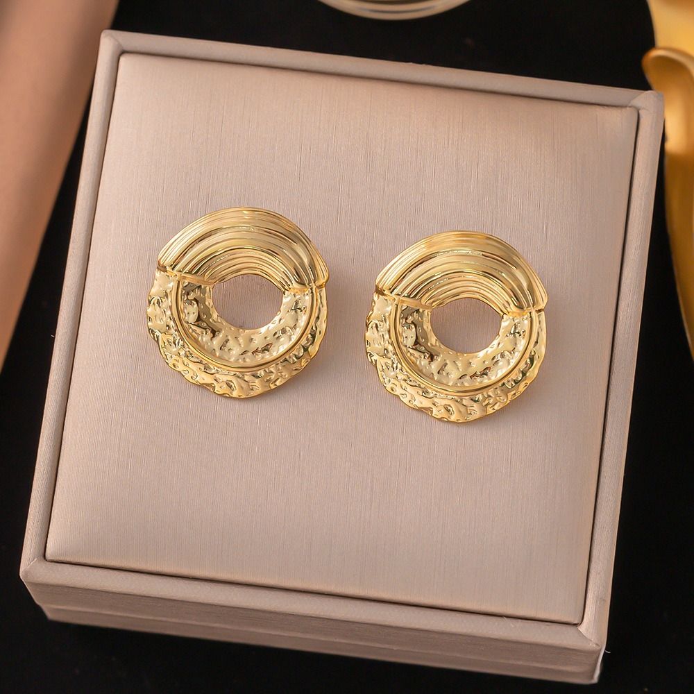 MYKI Gold Plated Textured Round Anti-Tarnish Stud Earrings (MKERCH952G-SSYI)