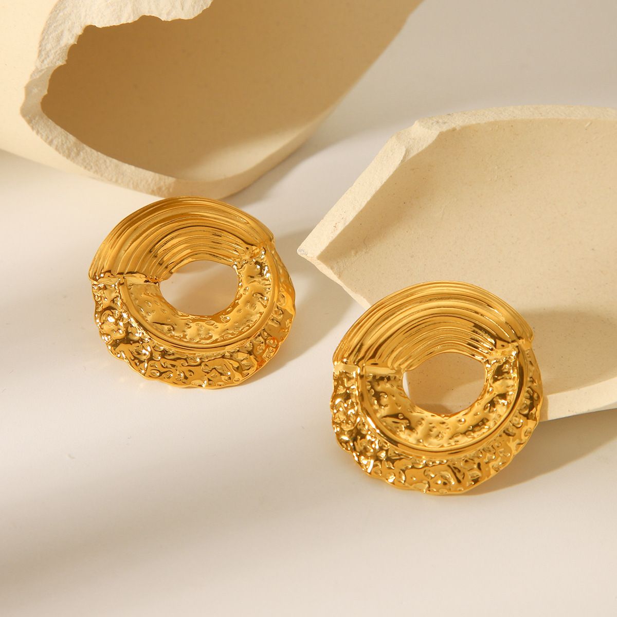 MYKI Textured Round Anti-Tarnish Stud Earrings (MKERCH952-SSYI)