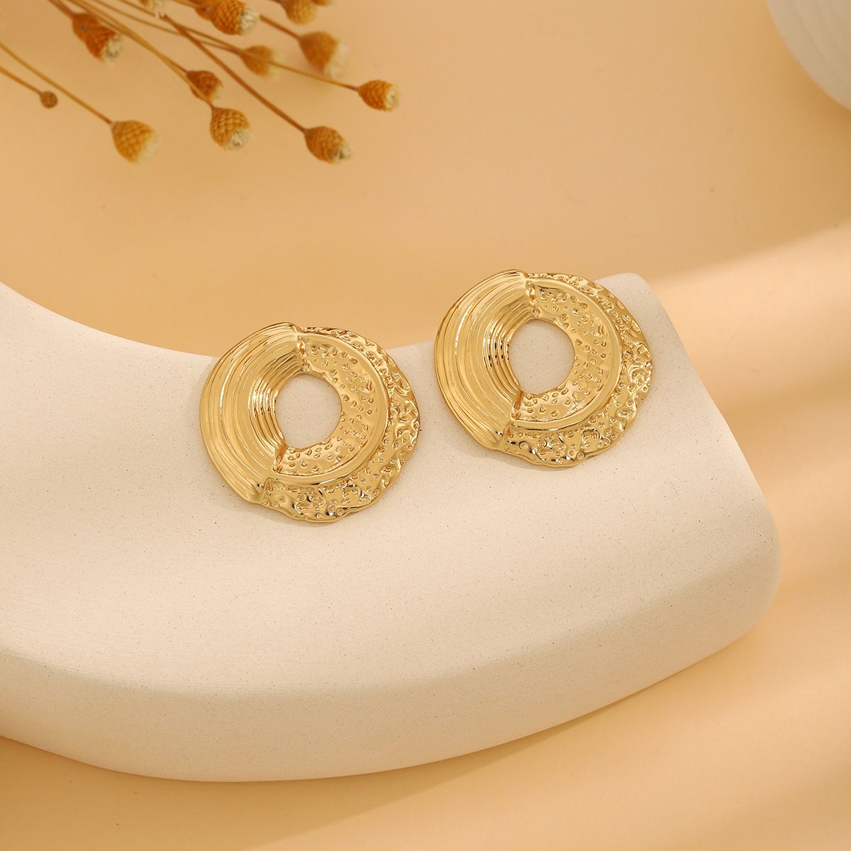 MYKI Textured Round Anti-Tarnish Stud Earrings (MKERCH952-SSYI)