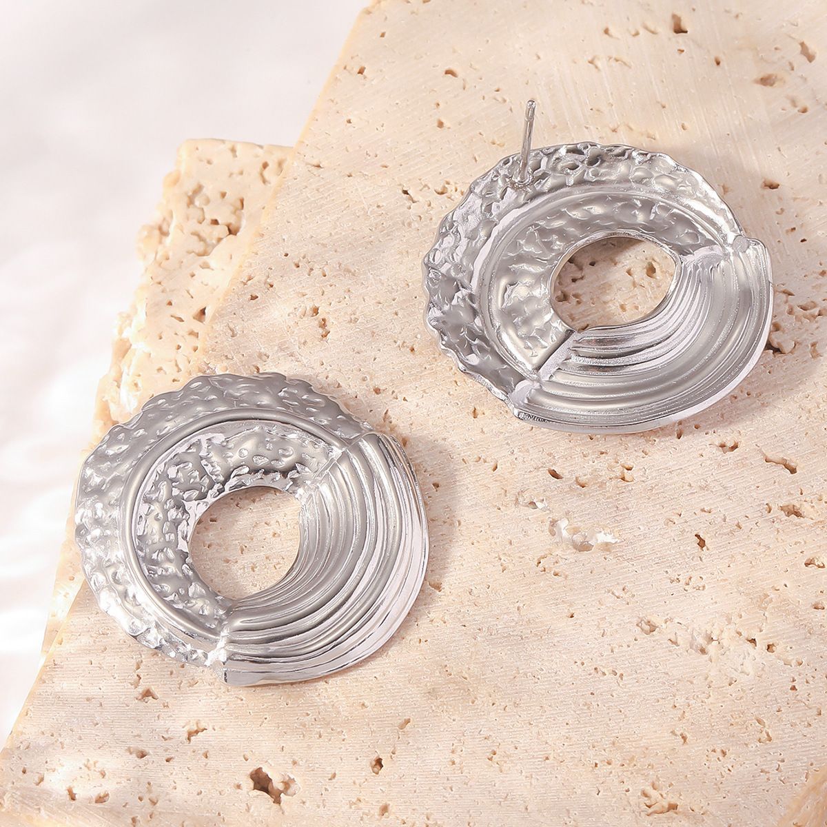 MYKI Textured Round Anti-Tarnish Stud Earrings (MKERCH952-SSYI)