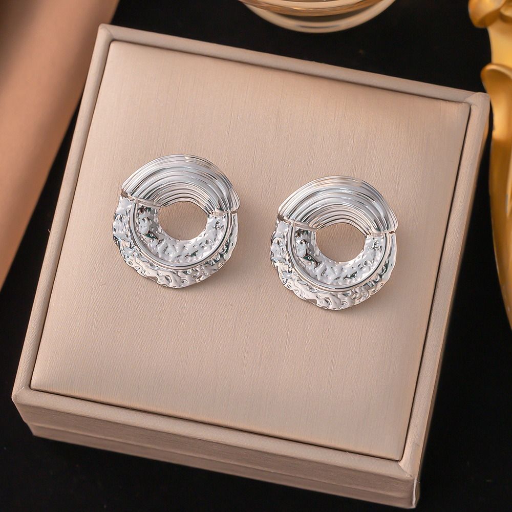 MYKI Silver Plated Textured Round Anti-Tarnish Stud Earrings (MKERCH952S-SSYI)