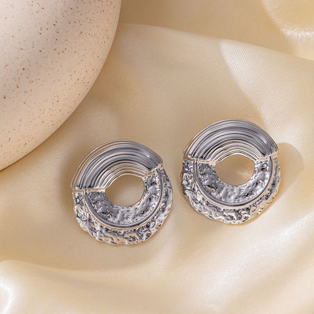 MYKI Textured Round Anti-Tarnish Stud Earrings (MKERCH952-SSYI)
