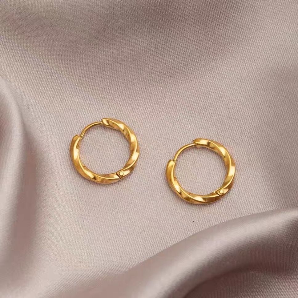 MYKI Braided Hoop Anti-Tarnish Earrings (MKERCH953-SSYI)