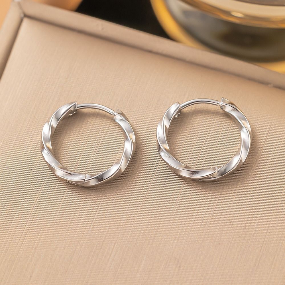 MYKI Silver Plated Braided Hoop Anti-Tarnish Earrings (MKERCH953S-SSYI)