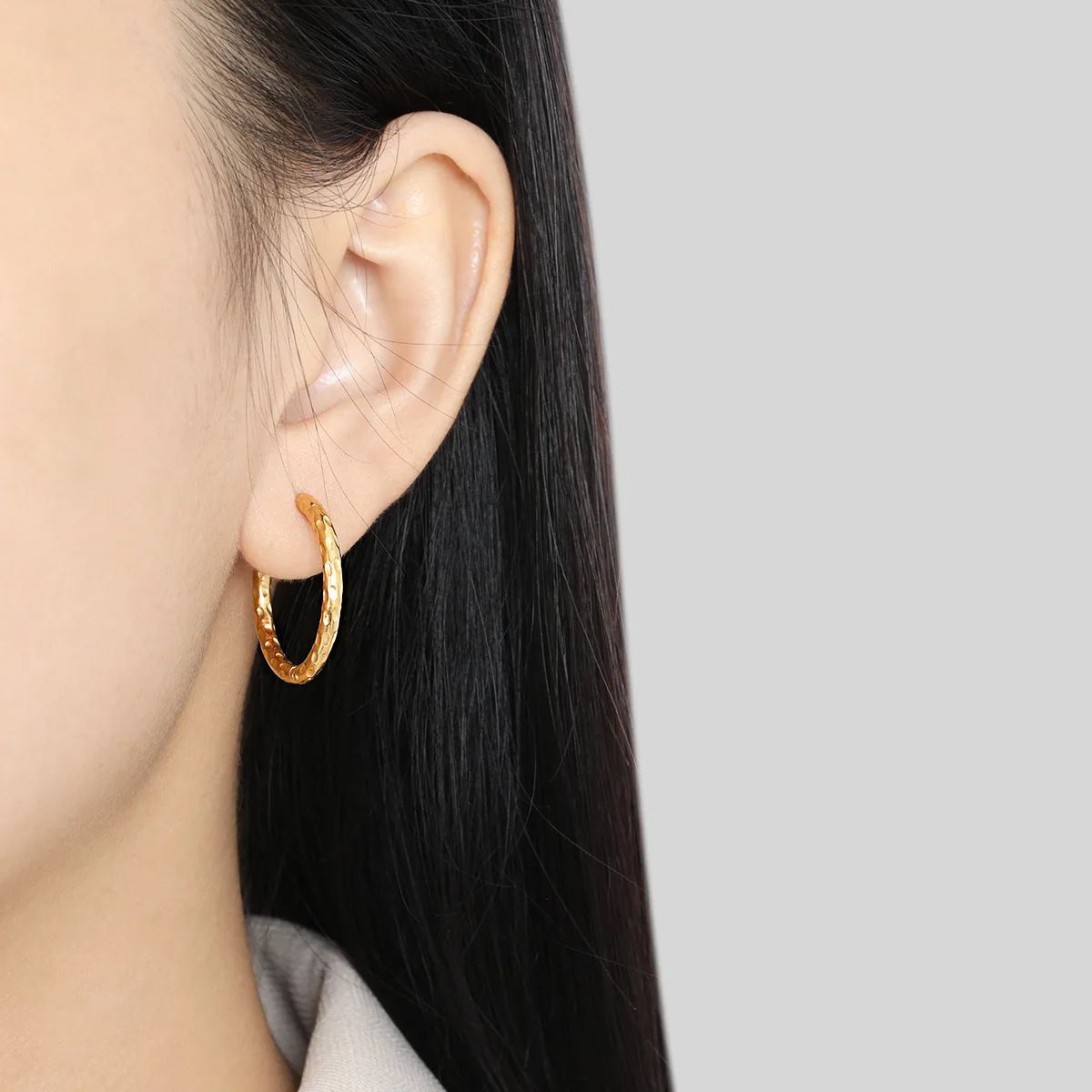 MYKI Dotted Texture Anti-Tarnish Hoop Earrings (MKERCH954-SSYI)