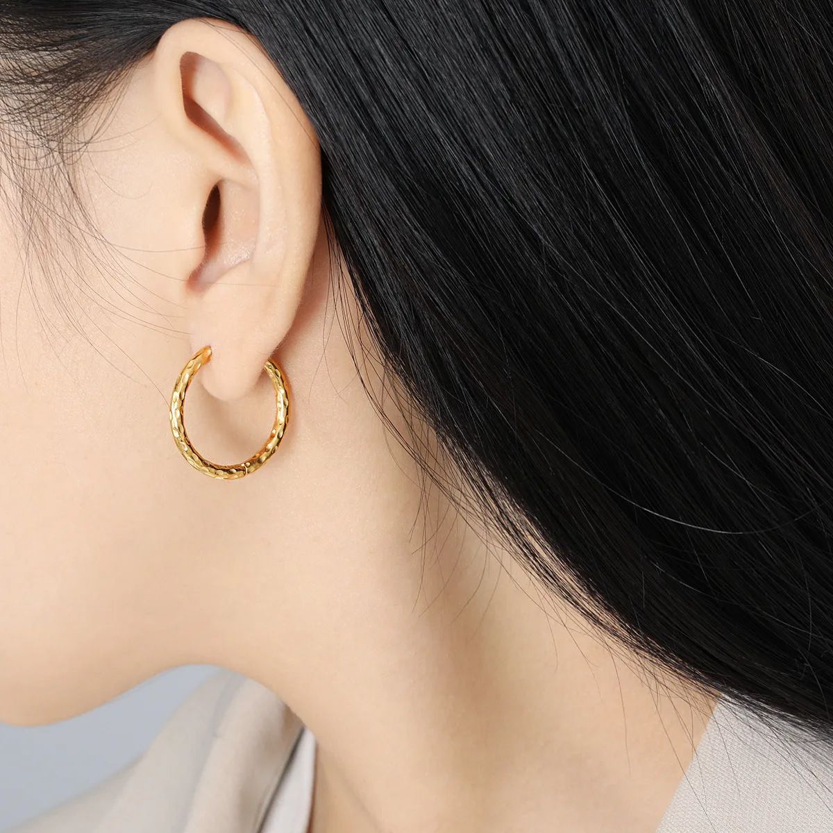 MYKI Dotted Texture Anti-Tarnish Hoop Earrings (MKERCH954-SSYI)