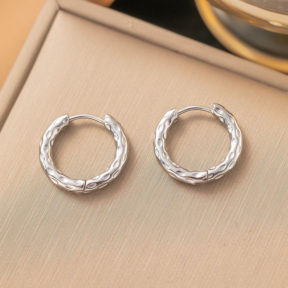 MYKI Silver Plated Dotted Texture Anti-Tarnish Hoop Earrings (MKERCH954S-SSYI)