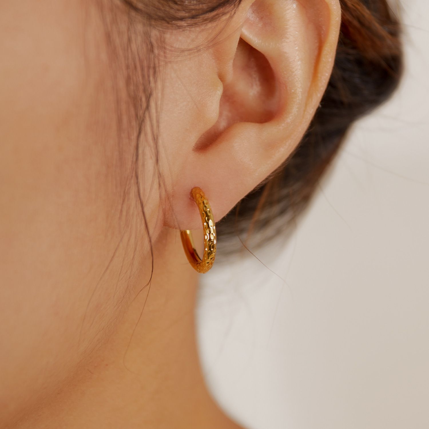 MYKI Textured Band Anti-Tarnish Hoop Earrings (MKERCH955-SSYI)