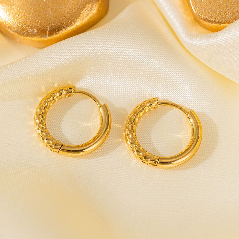 MYKI Textured Band Anti-Tarnish Hoop Earrings (MKERCH955-SSYI)