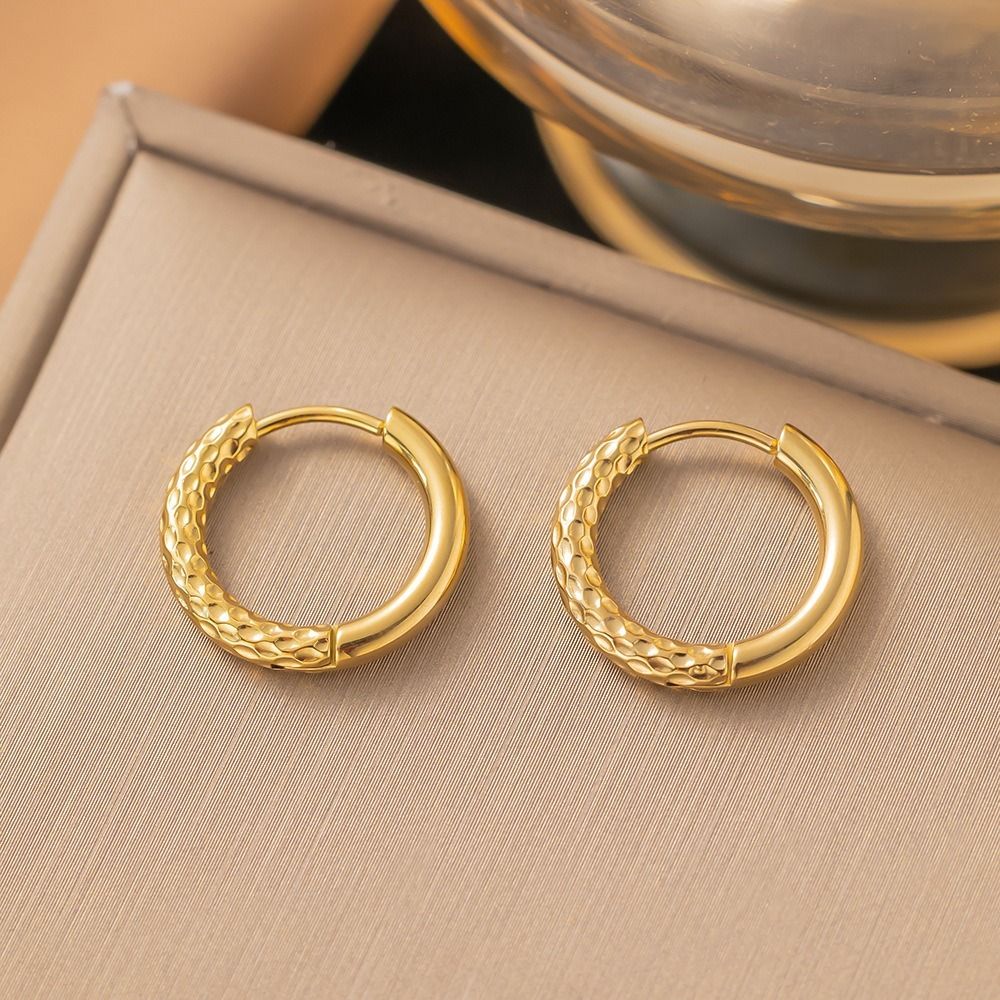 MYKI Gold Plated Textured Band Anti-Tarnish Hoop Earrings (MKERCH955G-SSYI)